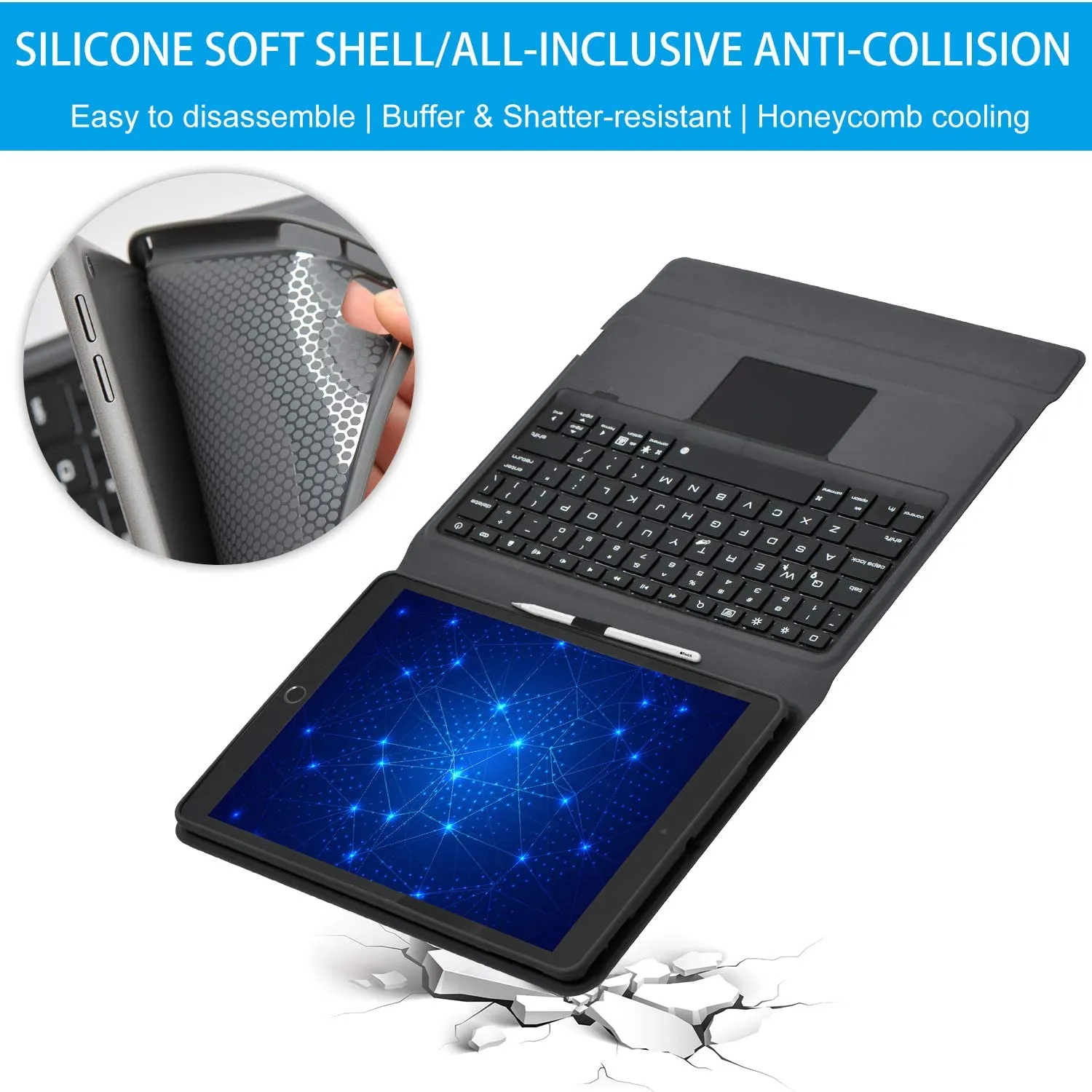 Touchpad Keyboard Case for 10.2 Inch Ipad 2021 9Th & 8Th & 7Th Gen, Air 3Rd Gen/Pro 10.5",7 Color Backlight, Wireless Keyboard,Apple Pencil Holder