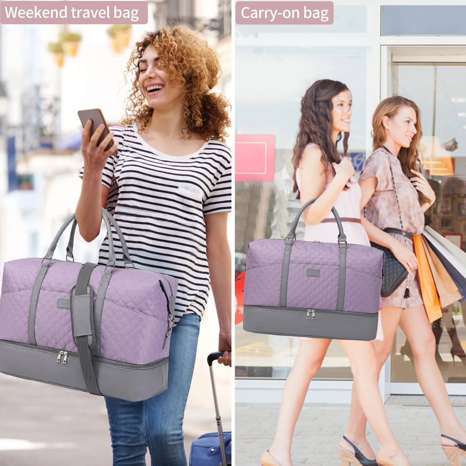 Travel Bag for Women: 21" Large Weekender Bags for Women with Shoe Compartment & Toiletry Bags, 3PCS Overnight Duffel Tote for Carry on Weekend Travel Business Trip Airplane Traveling, Gym