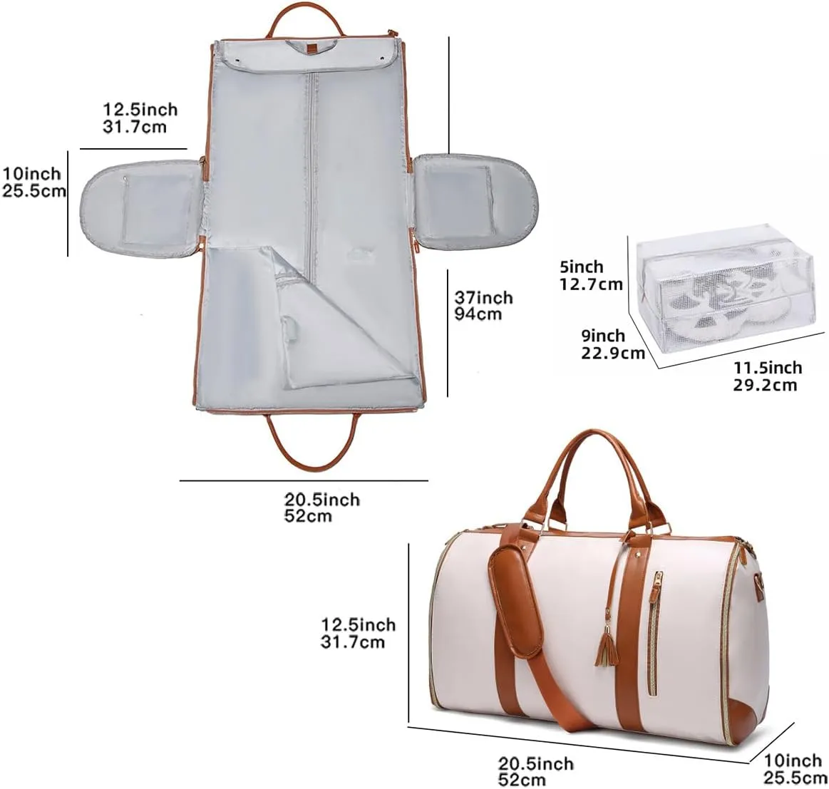 Travel Bag, Garment Bags for Travel, Carry On Garment Bag, Large Capacity Multifunctional Storage Bag (Beige)