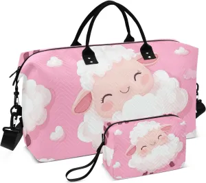 Travel Bag Weekender/Overnight Duffel Gym Sports Duffel Bags with Adjustable Strap for Trip Multifunctional Cartoon Cute White Sheep