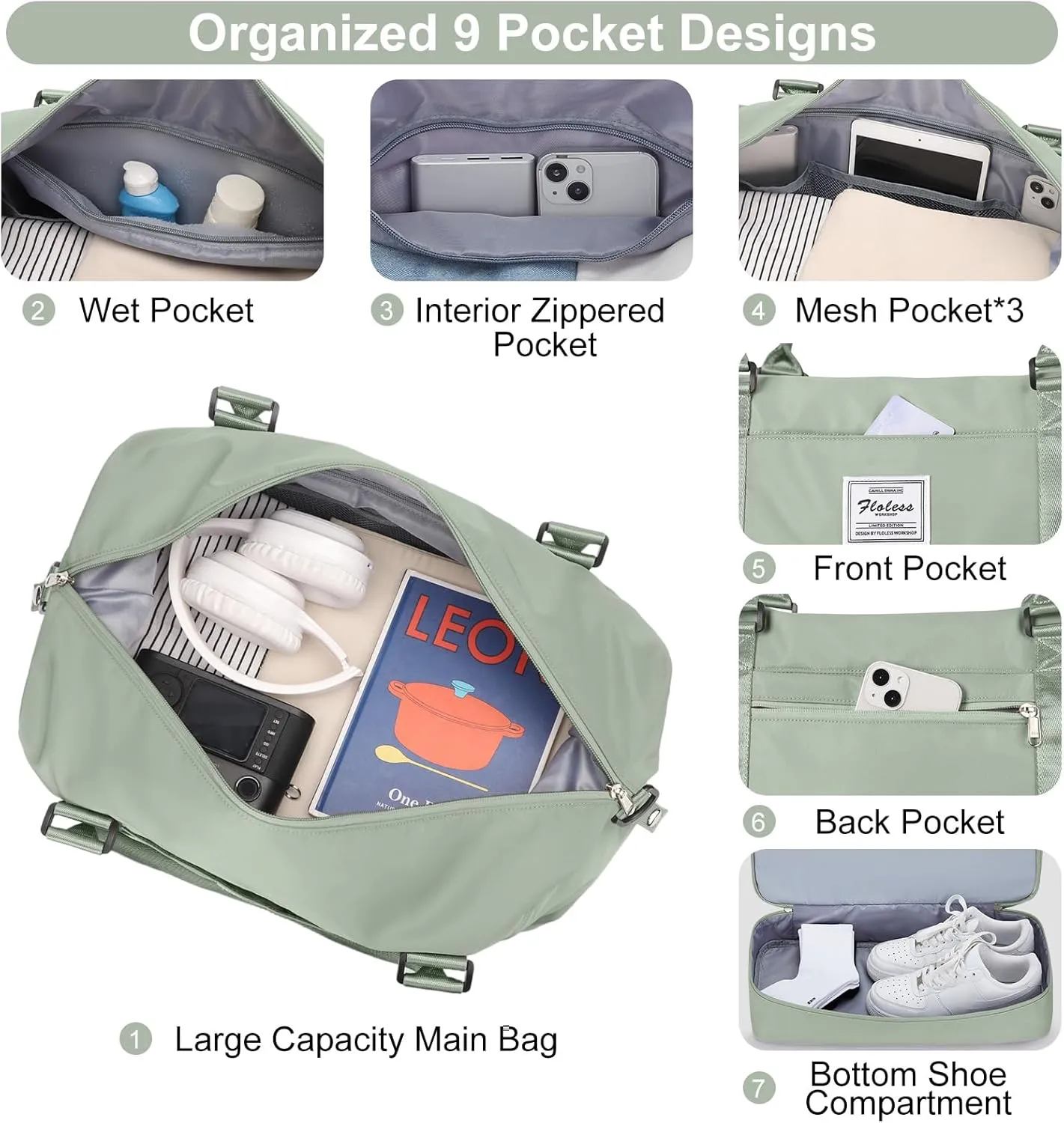 Travel Bag with Shoes Compartment,Weekender Bags for Women Travel,Carry On Duffel Overnight Bag with Trolley Sleeve & Wet Pocket,Travel tote Bag Sports Gym Bag