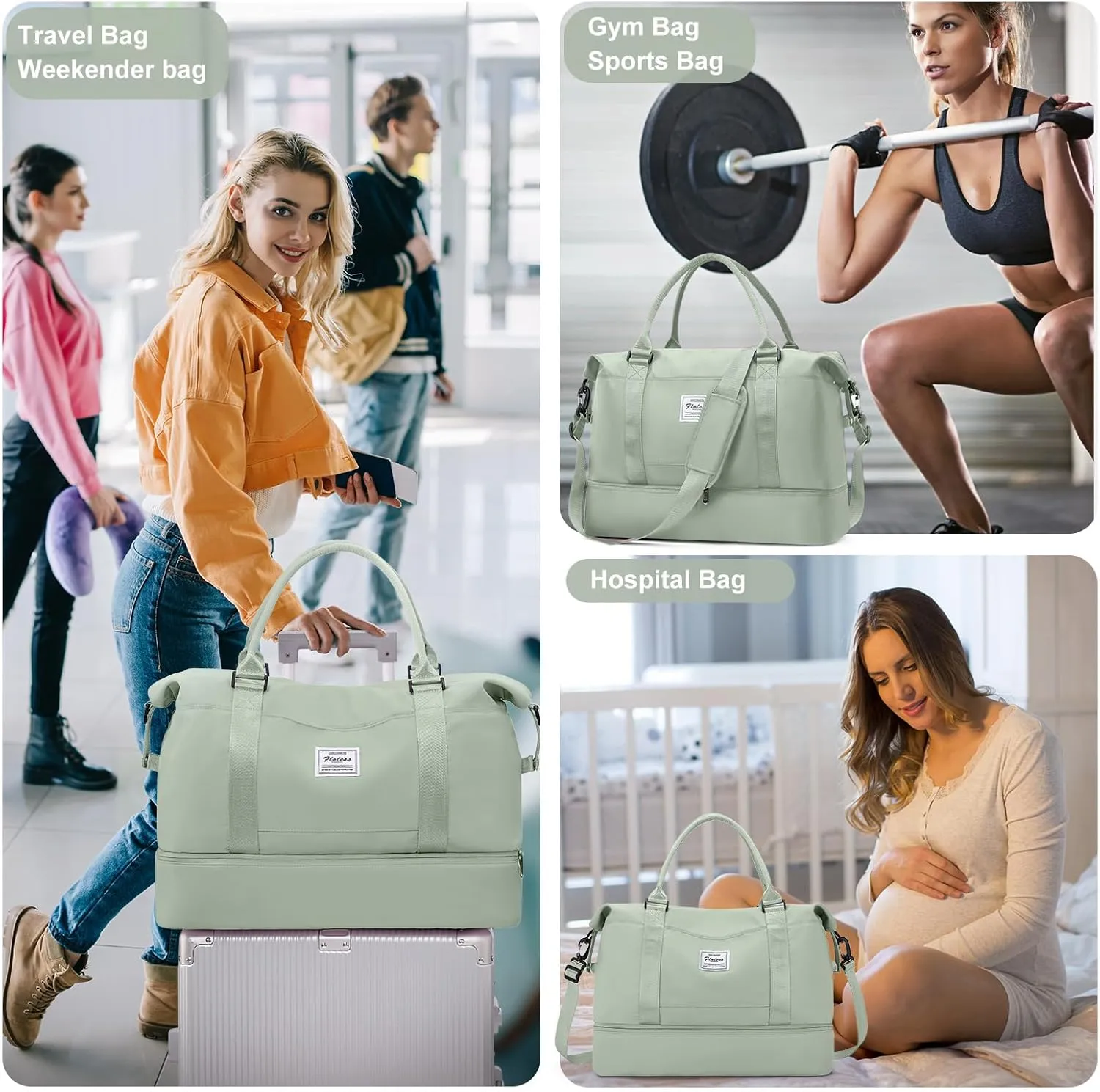 Travel Bag with Shoes Compartment,Weekender Bags for Women Travel,Carry On Duffel Overnight Bag with Trolley Sleeve & Wet Pocket,Travel tote Bag Sports Gym Bag