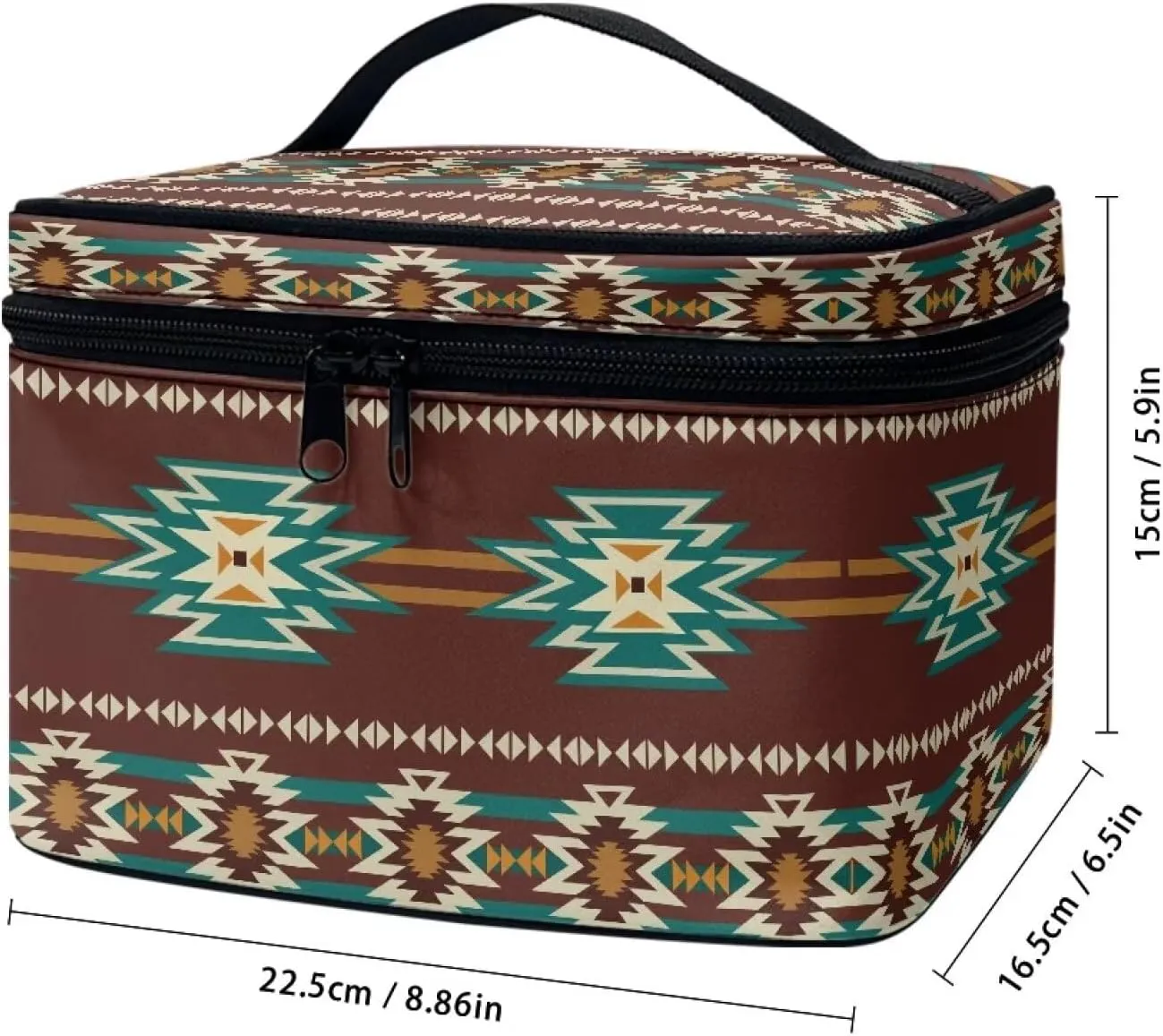 Travel Cosmetic Bag Aztec Brown Printed Multifunctional Makeup Organizer Bag for Ladies Teens Lightweight Makeup Pouch Plenty of Room