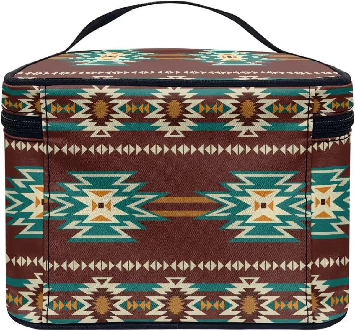 Travel Cosmetic Bag Aztec Brown Printed Multifunctional Makeup Organizer Bag for Ladies Teens Lightweight Makeup Pouch Plenty of Room