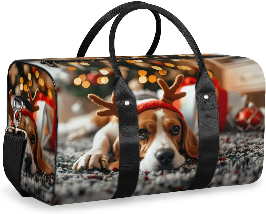 Travel Duffel Bag, Christmas Cute Animal Dog Sports Tote Gym Bag Foldable Western Aztec Weekender Bag Carry on Luggage Handle Bag Overnight Shoulder Bag for Women Men,A-1430