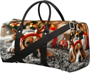 Travel Duffel Bag, Christmas Cute Animal Dog Sports Tote Gym Bag Foldable Western Aztec Weekender Bag Carry on Luggage Handle Bag Overnight Shoulder Bag for Women Men,A-1430