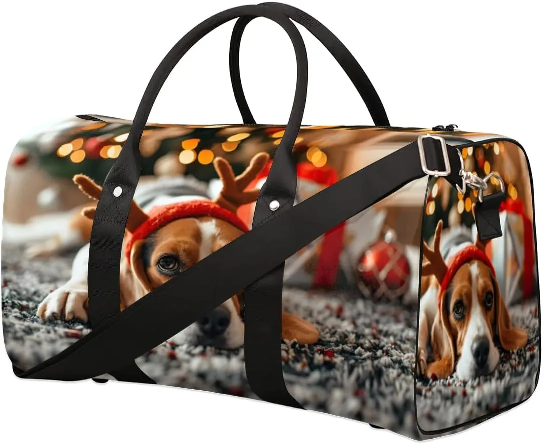 Travel Duffel Bag, Christmas Cute Animal Dog Sports Tote Gym Bag Foldable Western Aztec Weekender Bag Carry on Luggage Handle Bag Overnight Shoulder Bag for Women Men,A-1430
