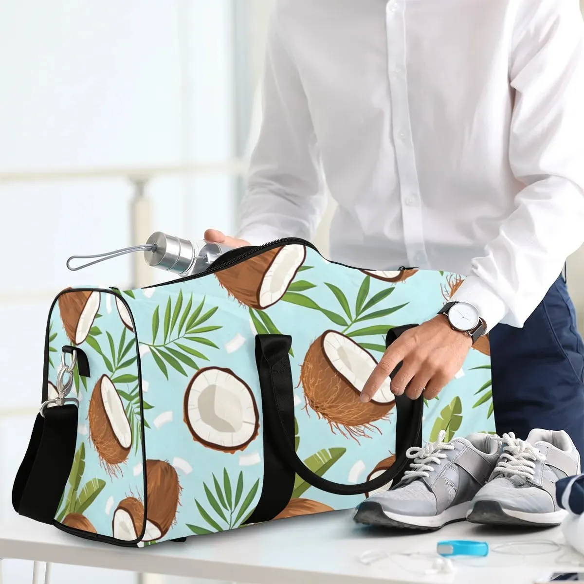 Travel Duffel Bag, Coconut Palm Leaves Sports Tote Gym Bag Foldable Western Aztec Weekender Bag Carry on Luggage Handle Bag Overnight Shoulder Bag for Women Men,A-1439