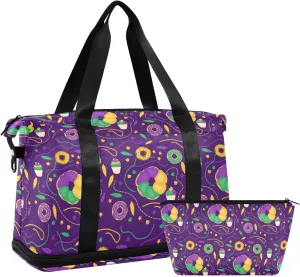 Travel Duffel Bag for Women Men Mardi Gras Carnival Sweets Weekender Overnight Bags with Shoe Compartments Gym Duffel Bag with Toiletry Bag for Travel Sport Yoga 17 Inch