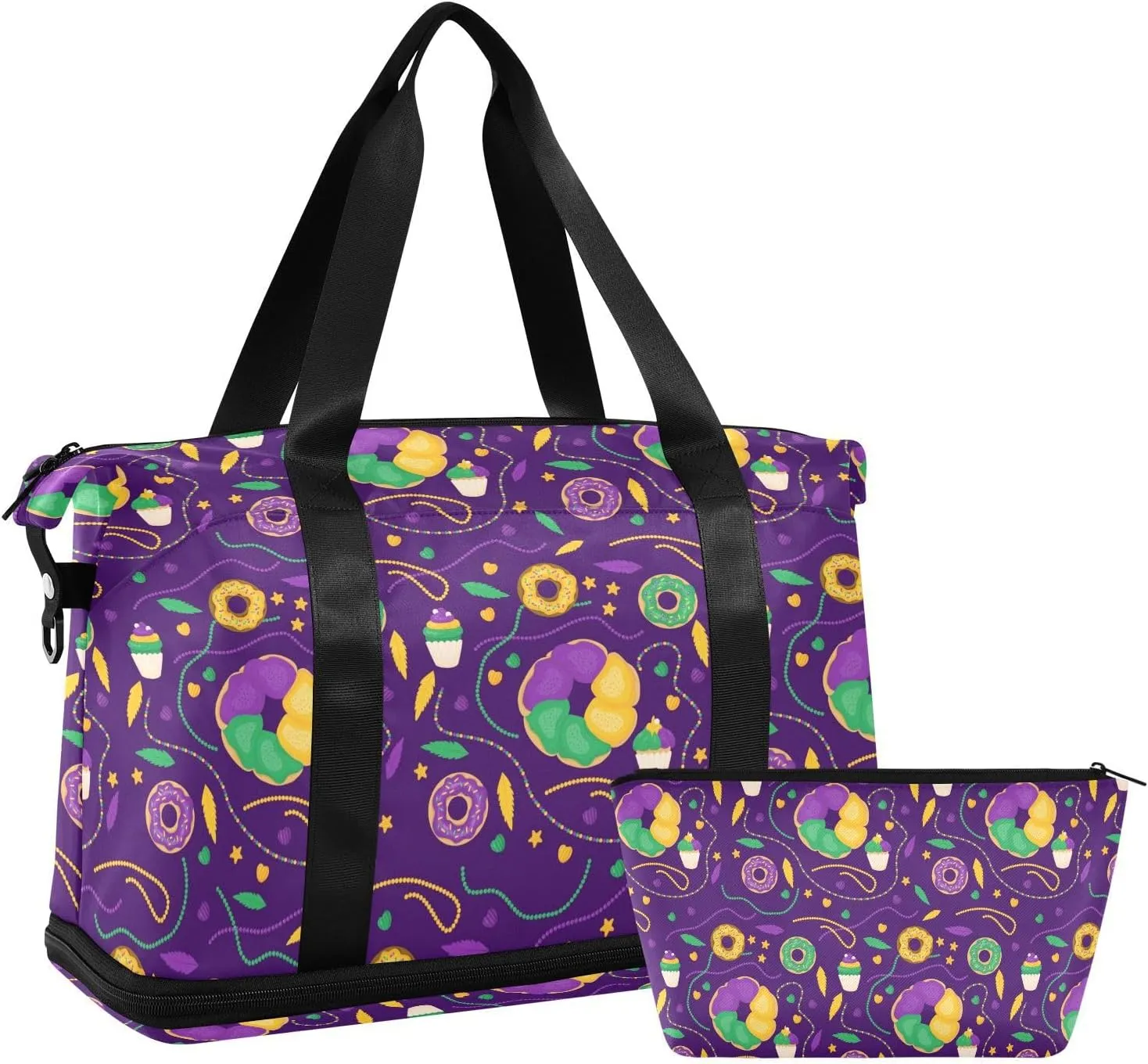 Travel Duffel Bag for Women Men Mardi Gras Carnival Sweets Weekender Overnight Bags with Shoe Compartments Gym Duffel Bag with Toiletry Bag for Travel Sport Yoga 17 Inch