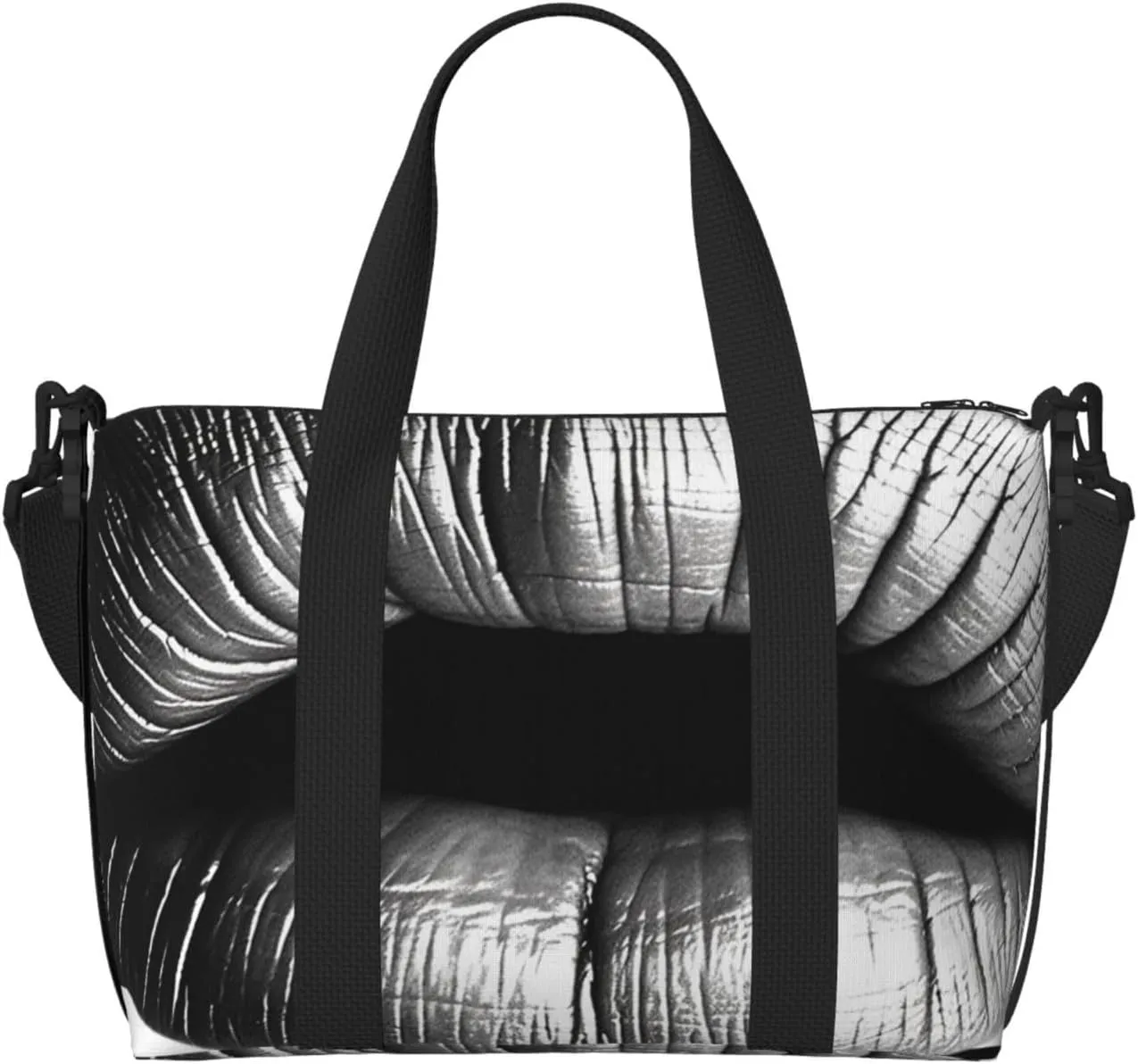 Travel Duffel Bag for Women Men Weekender Bags Sports Gym Bag Lips Printed In Black And White Stripes Travel Bag Carry on Overnight Bag Waterproof Luggage Bag with Shoulder Strap