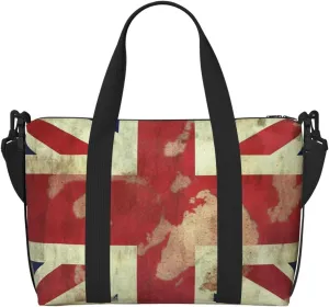 Travel Duffel Bag for Women Men Weekender Bags Sports Gym Bag Vintage Union Jack British Flag Travel Bag Carry on Overnight Bag Waterproof Luggage Bag with Shoulder Strap