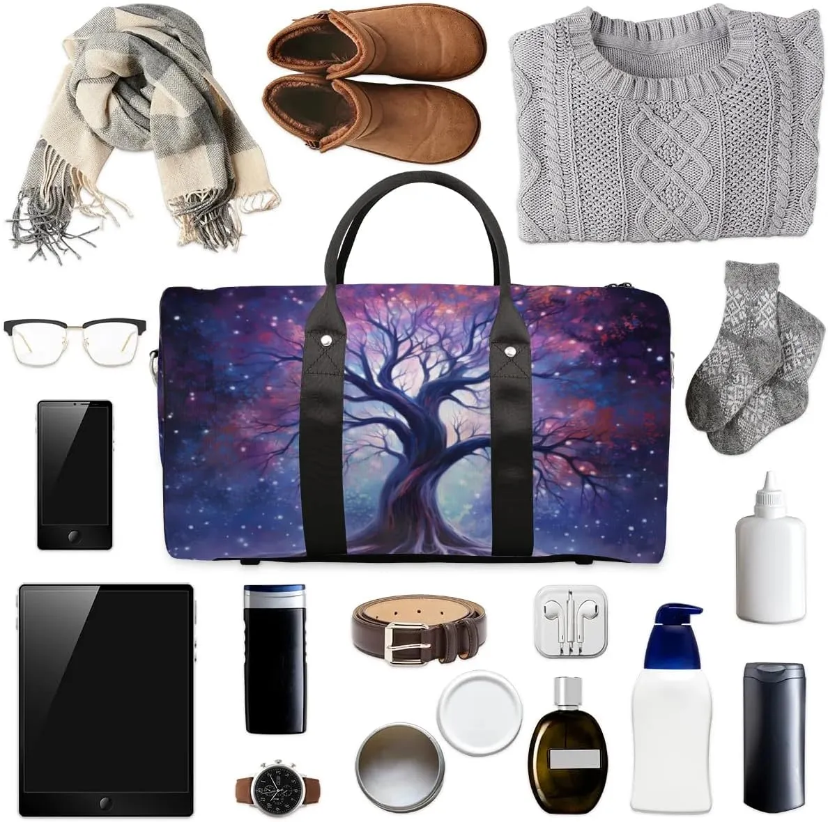 Travel Duffel Bag, Galaxy Starry Sky World Tree Sports Tote Gym Bag Foldable Western Aztec Weekender Bag Carry on Luggage Handle Bag Overnight Shoulder Bag for Women Men,A-280