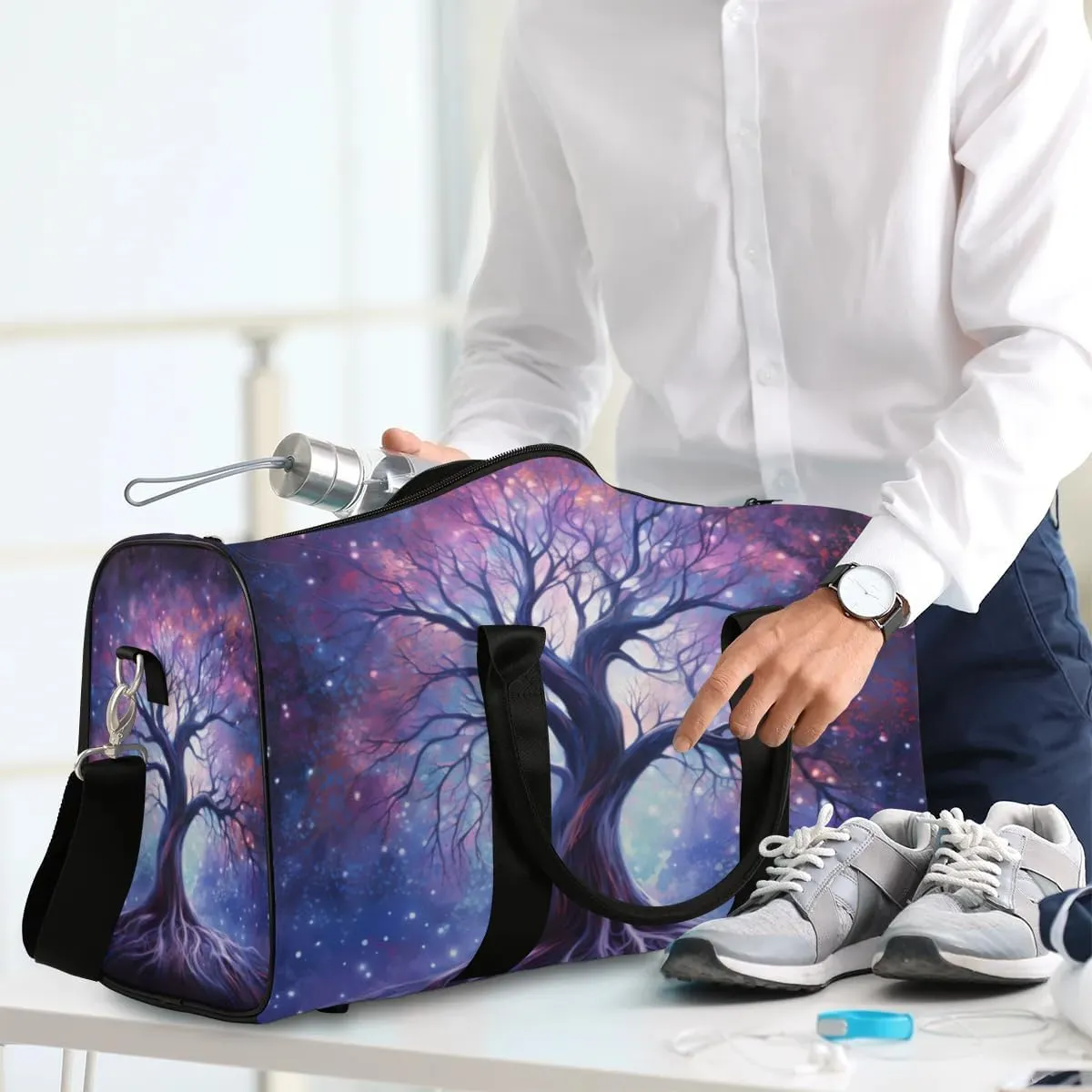 Travel Duffel Bag, Galaxy Starry Sky World Tree Sports Tote Gym Bag Foldable Western Aztec Weekender Bag Carry on Luggage Handle Bag Overnight Shoulder Bag for Women Men,A-280