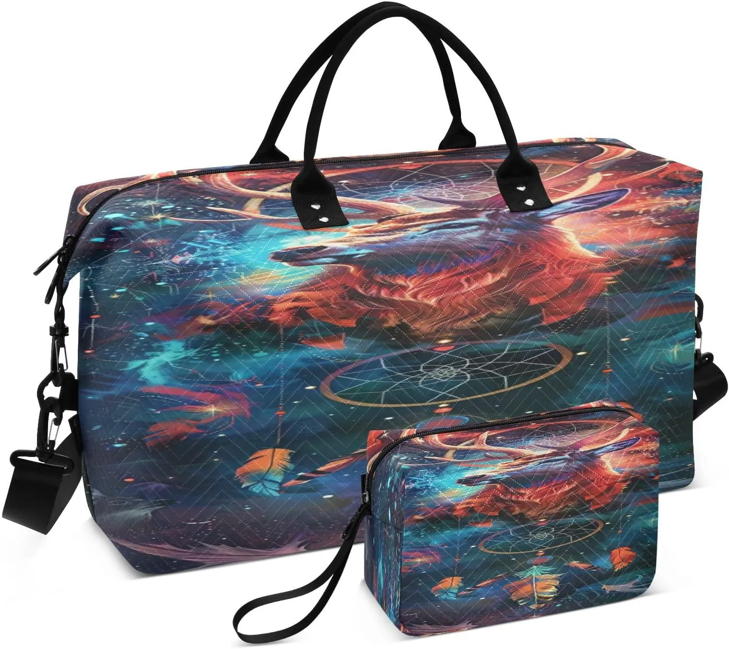 Travel Duffel Bag Large Weekender Overnight Bags for Women Men, Dream Catcher Pattern Gym Bag with Toiletry Bag