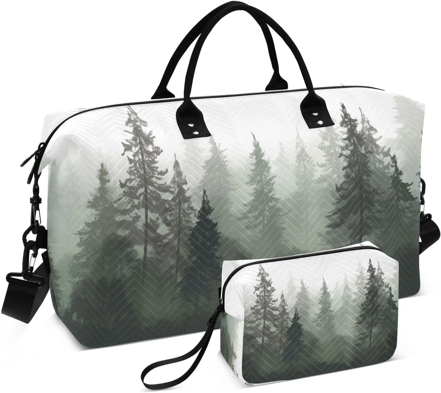 Travel Duffel Bag Large Weekender Overnight Bags for Women Men, Pine Trees Gym Bag with Toiletry Bag