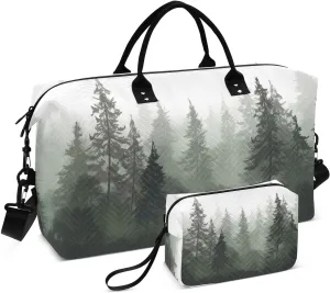 Travel Duffel Bag Large Weekender Overnight Bags for Women Men, Pine Trees Gym Bag with Toiletry Bag