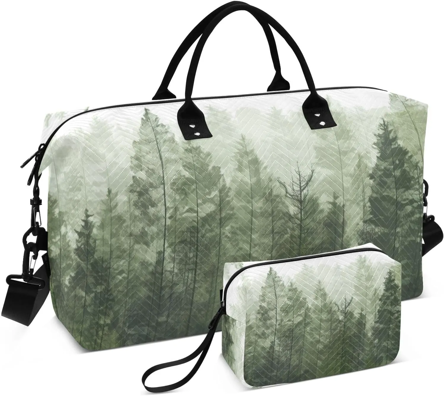 Travel Duffel Bag Large Weekender Overnight Bags for Women Men, Pine Trees Gym Bag with Toiletry Bag