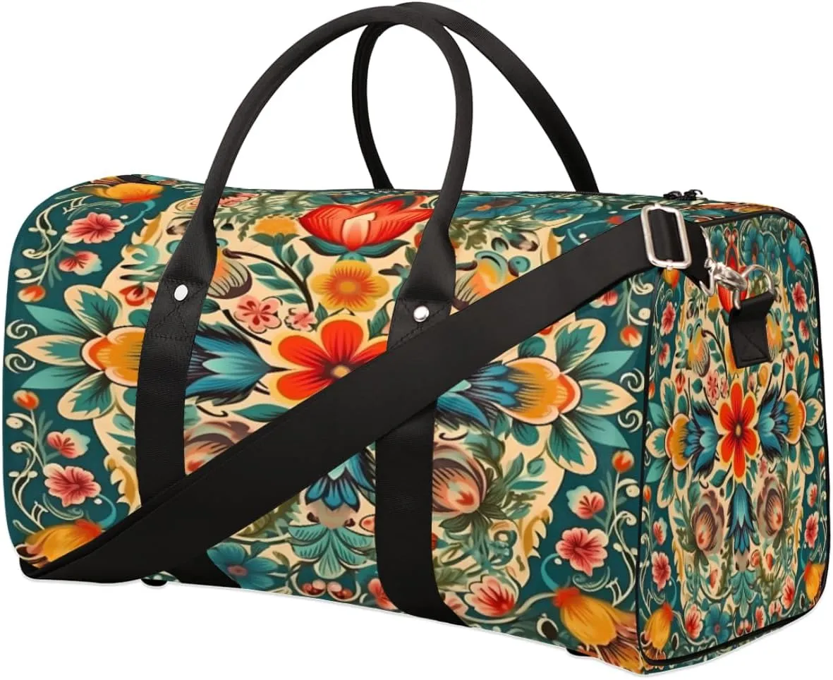 Travel Duffel Bag Ukrainian Traditional Ornaments Waterproof Sport Gym Bag Foldable Travel Bag Overnight Bag Weekender Bag Handbag Sports Duffle Bags for Women Men Boys Girls