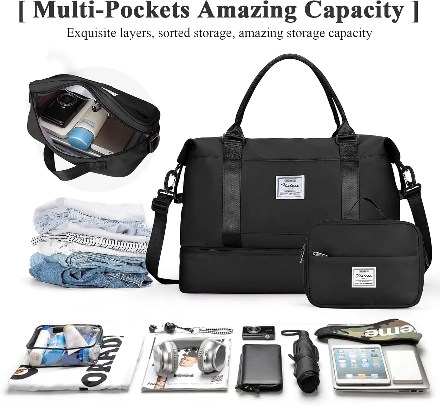 Travel Duffel Bag with Shoes Compartment, Overnight Weekender Bags for Women, Carry on Personal Item Travel Set