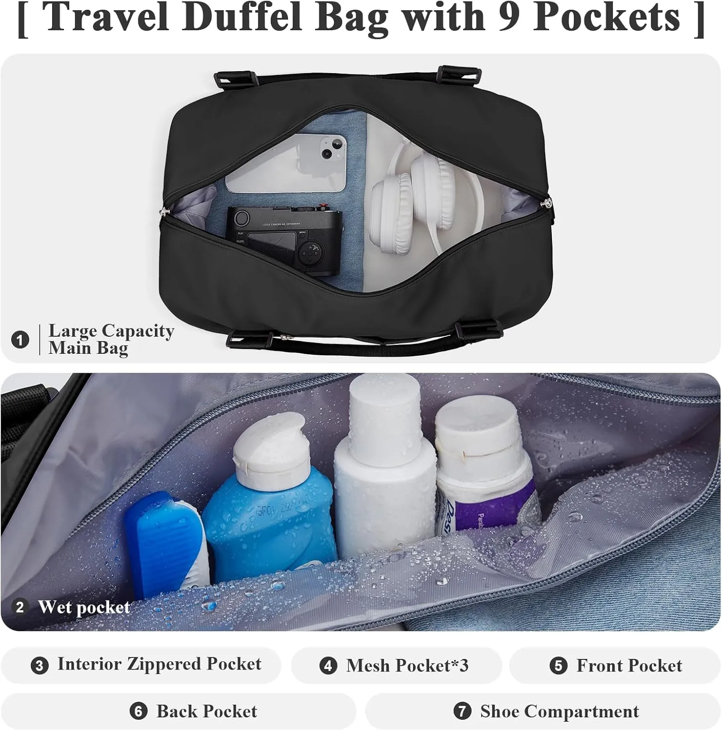 Travel Duffel Bag with Shoes Compartment, Overnight Weekender Bags for Women, Carry on Personal Item Travel Set