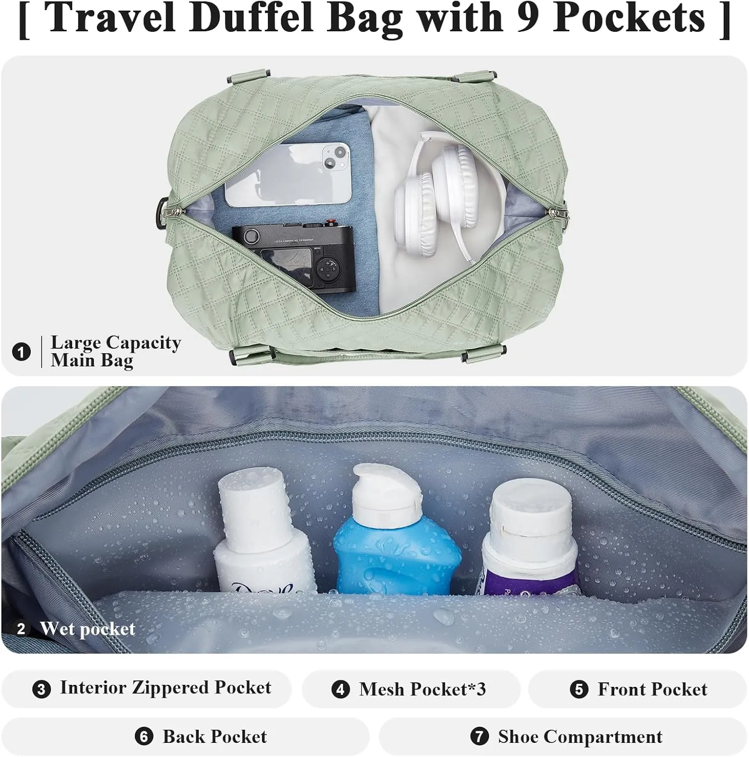 Travel Duffel Bag with Shoes Compartment, Overnight Weekender Bags for Women,Carry on Personal Item Bag
