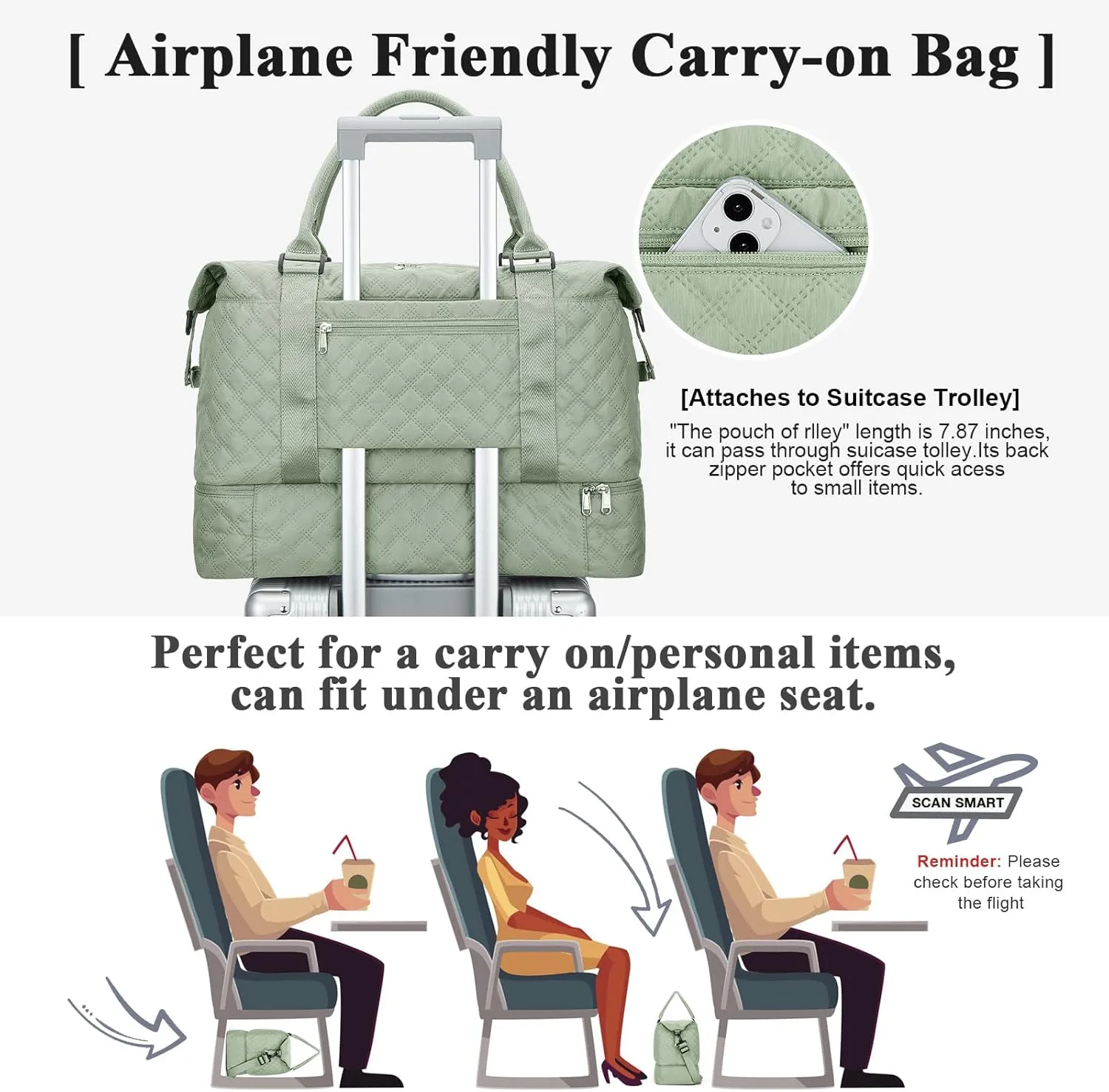 Travel Duffel Bag with Shoes Compartment, Overnight Weekender Bags for Women,Carry on Personal Item Bag