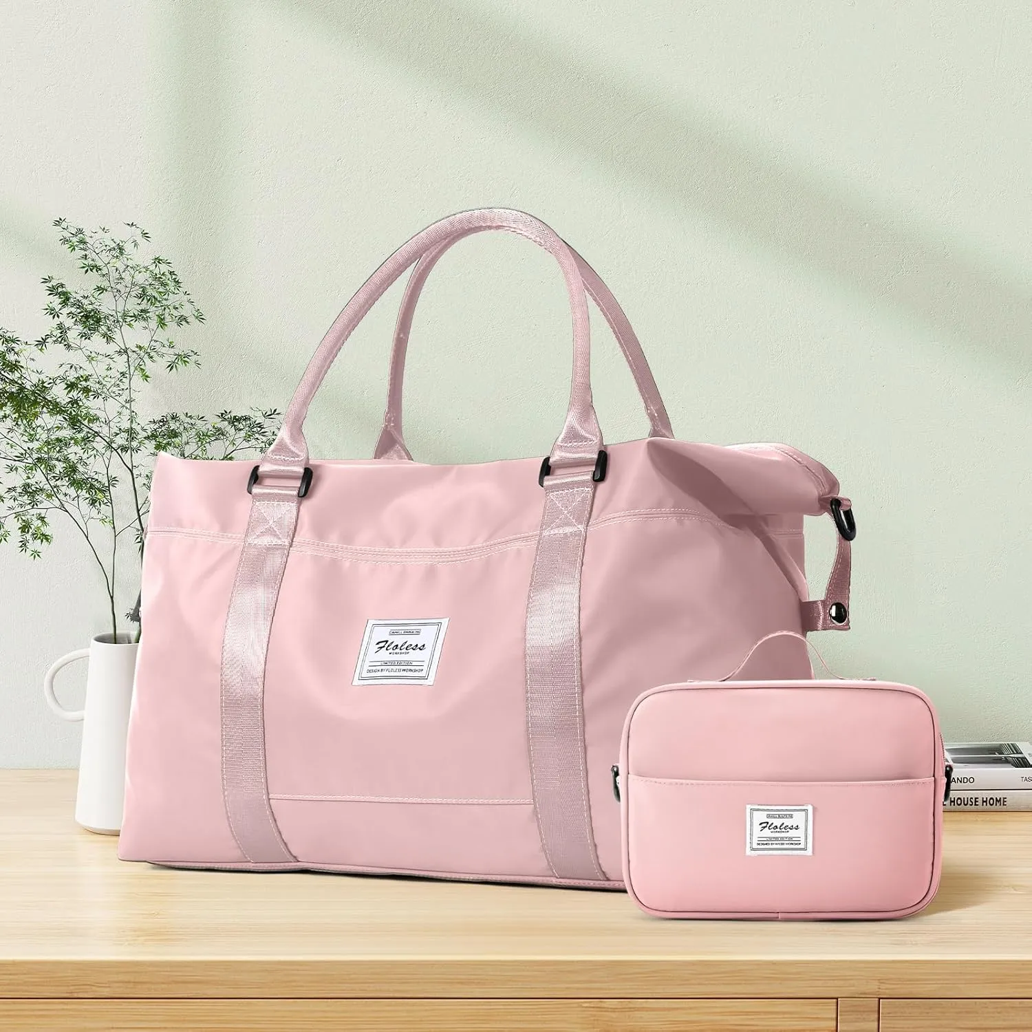 Travel Duffel Bag with Toiletry Bag,Weekender Overnight Carry-on Bag for Women Wet Pocket,Extra Large,Pink