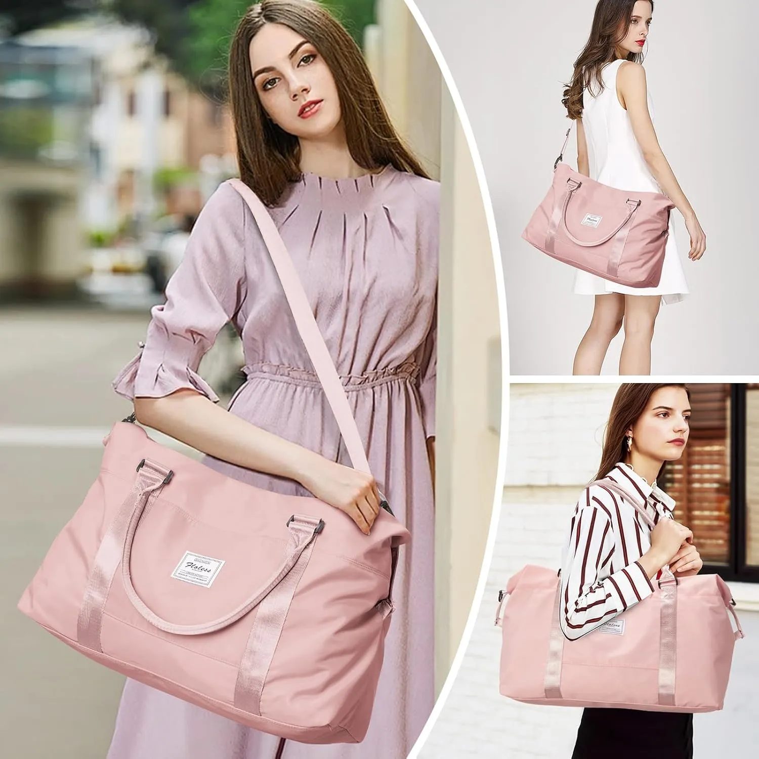 Travel Duffel Bag with Toiletry Bag,Weekender Overnight Carry-on Bag for Women Wet Pocket,Extra Large,Pink