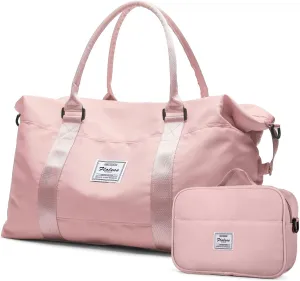 Travel Duffel Bag with Toiletry Bag,Weekender Overnight Carry-on Bag for Women Wet Pocket,Extra Large,Pink