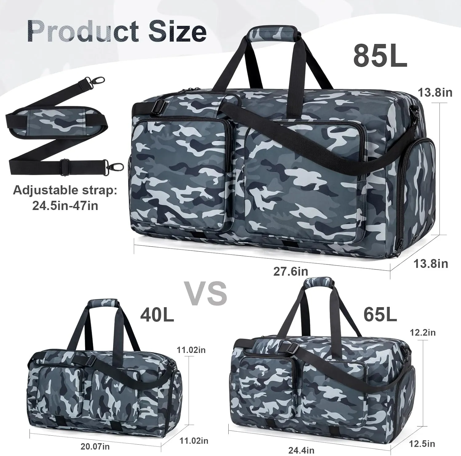 Travel Duffel Bags 85L,Gym Bag, Travel Bag, Duffle Bag for Men, Foldable Overnight Weekender Bags for Women & Men with Adjustable Shoulder Strap