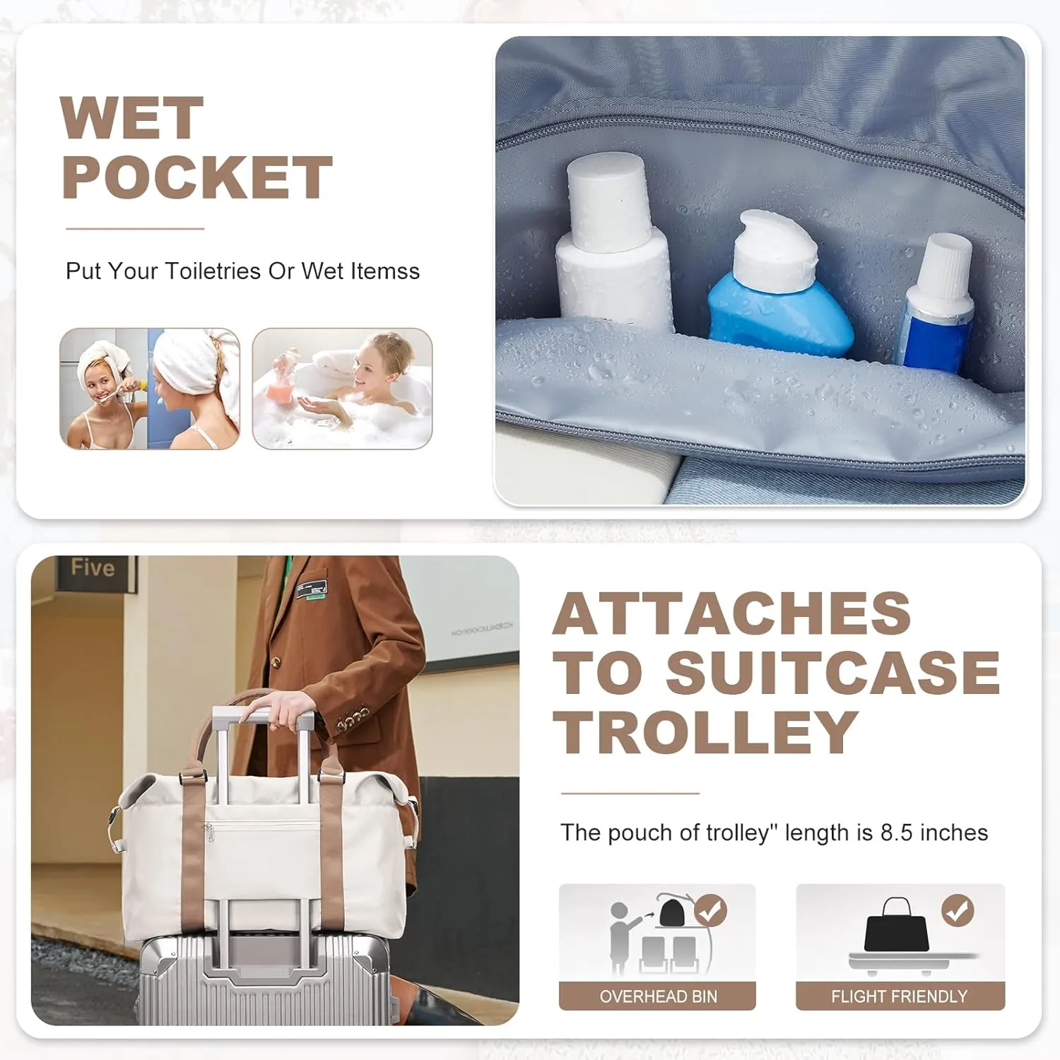 Travel Duffel Bag,Sports Tote Gym Bag,Shoulder Weekender Overnight Bag for Women
