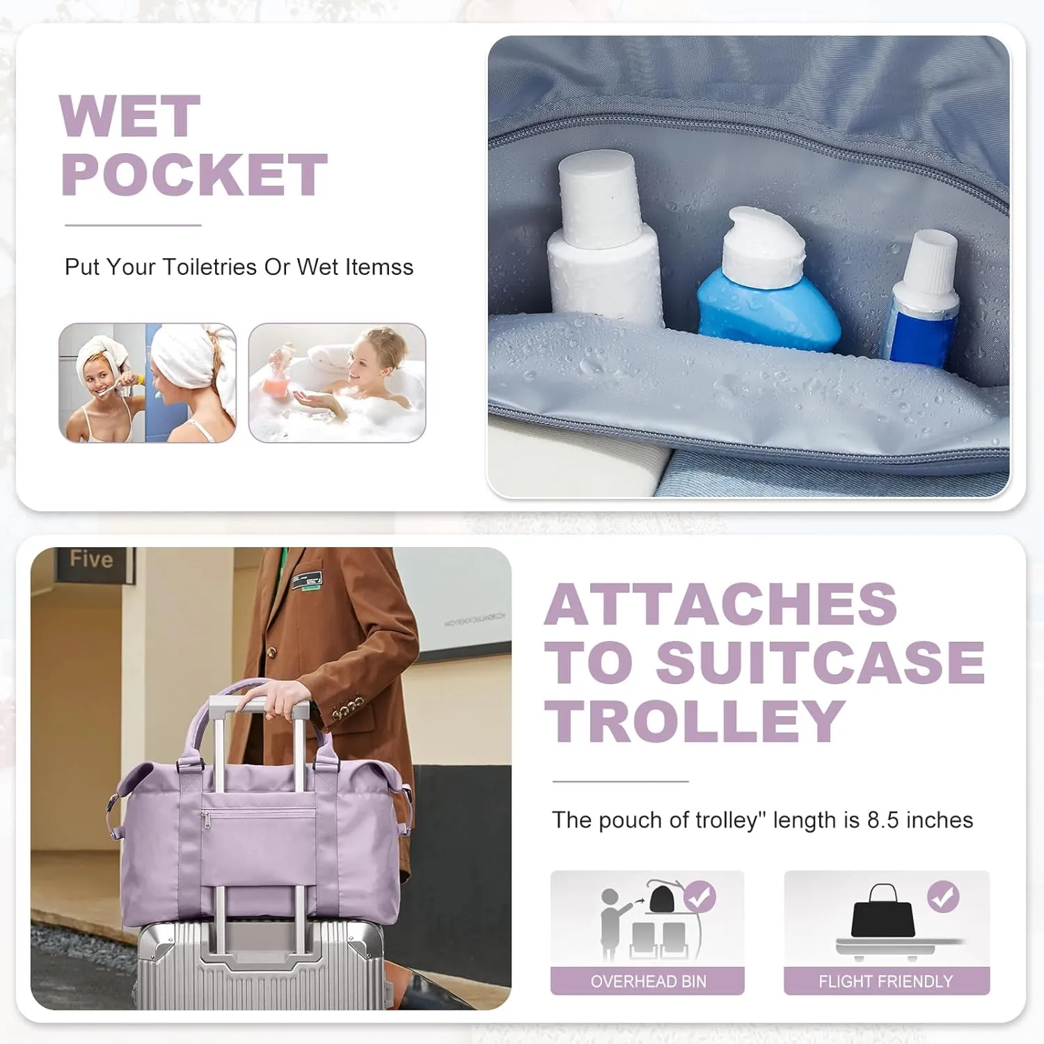 Travel Duffel Bag,Sports Tote Gym Bag,Shoulder Weekender Overnight Bag for Women