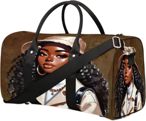 Travel Duffle Bag Black Girl Cool Africa Sports Gym Bags for Women Men Weekender Overnight Bags Waterproof Carry On Tote Bag Workout Bag for Dance Swimming Yoga Hospital