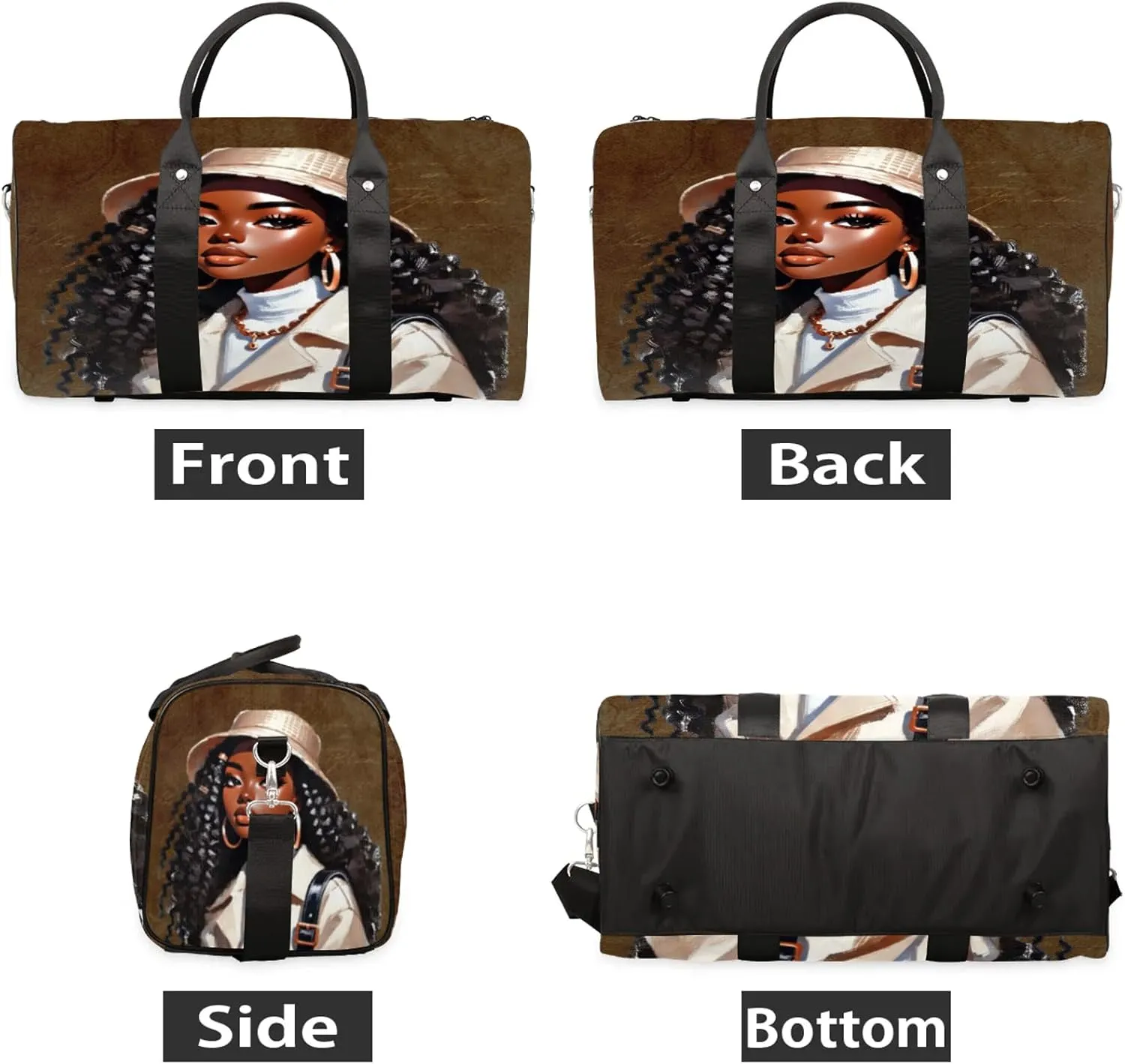 Travel Duffle Bag Black Girl Cool Africa Sports Gym Bags for Women Men Weekender Overnight Bags Waterproof Carry On Tote Bag Workout Bag for Dance Swimming Yoga Hospital