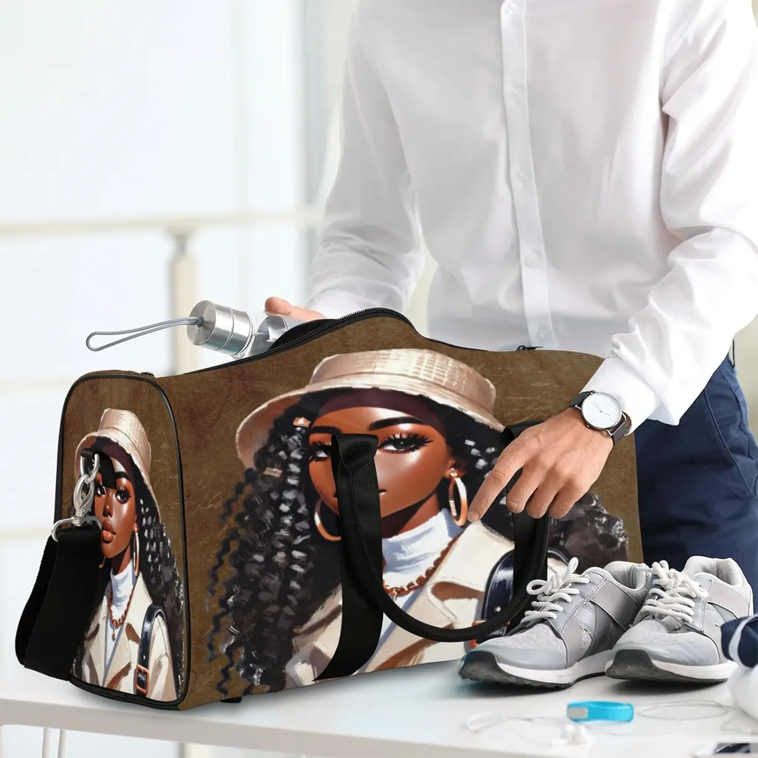 Travel Duffle Bag Black Girl Cool Africa Sports Gym Bags for Women Men Weekender Overnight Bags Waterproof Carry On Tote Bag Workout Bag for Dance Swimming Yoga Hospital