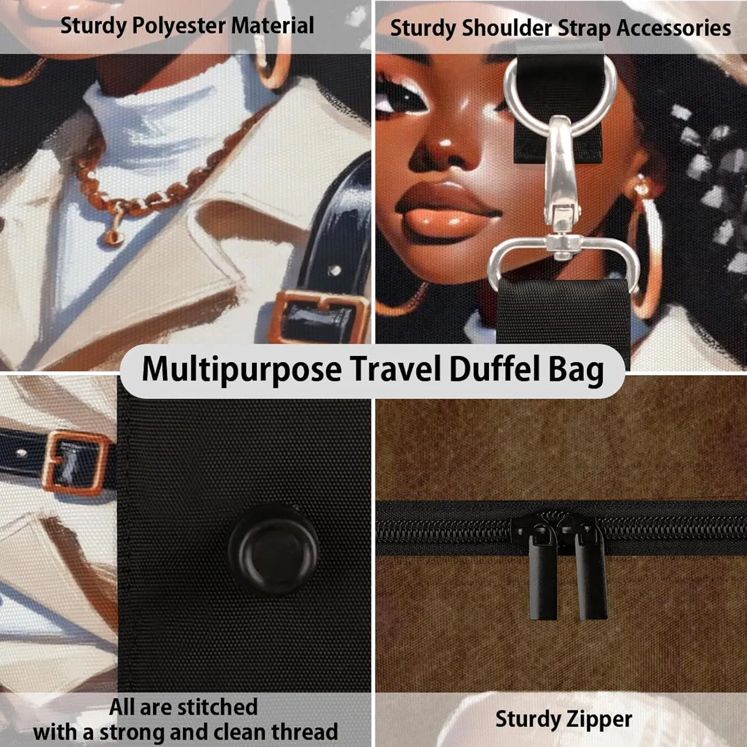 Travel Duffle Bag Black Girl Cool Africa Sports Gym Bags for Women Men Weekender Overnight Bags Waterproof Carry On Tote Bag Workout Bag for Dance Swimming Yoga Hospital