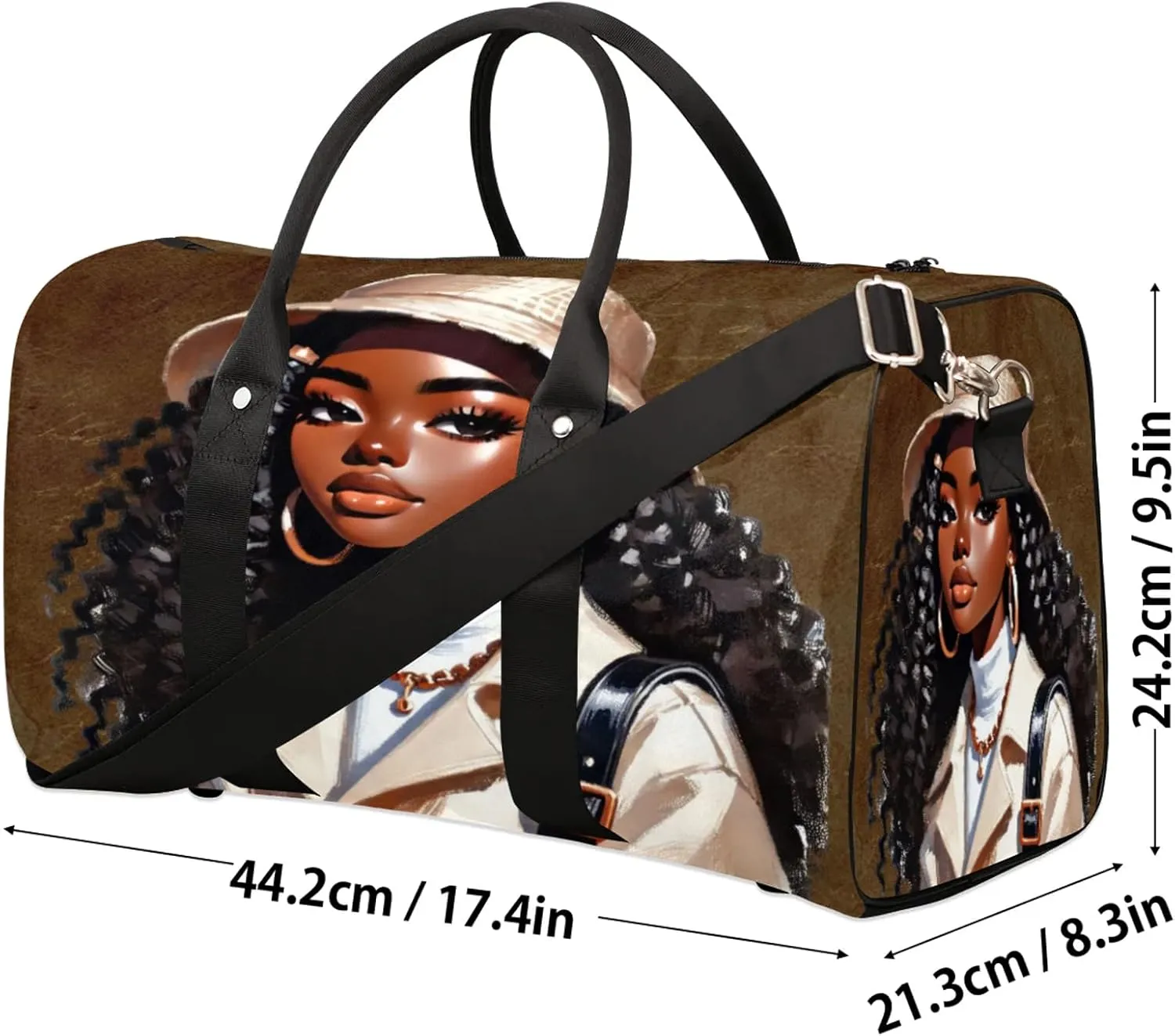 Travel Duffle Bag Black Girl Cool Africa Sports Gym Bags for Women Men Weekender Overnight Bags Waterproof Carry On Tote Bag Workout Bag for Dance Swimming Yoga Hospital