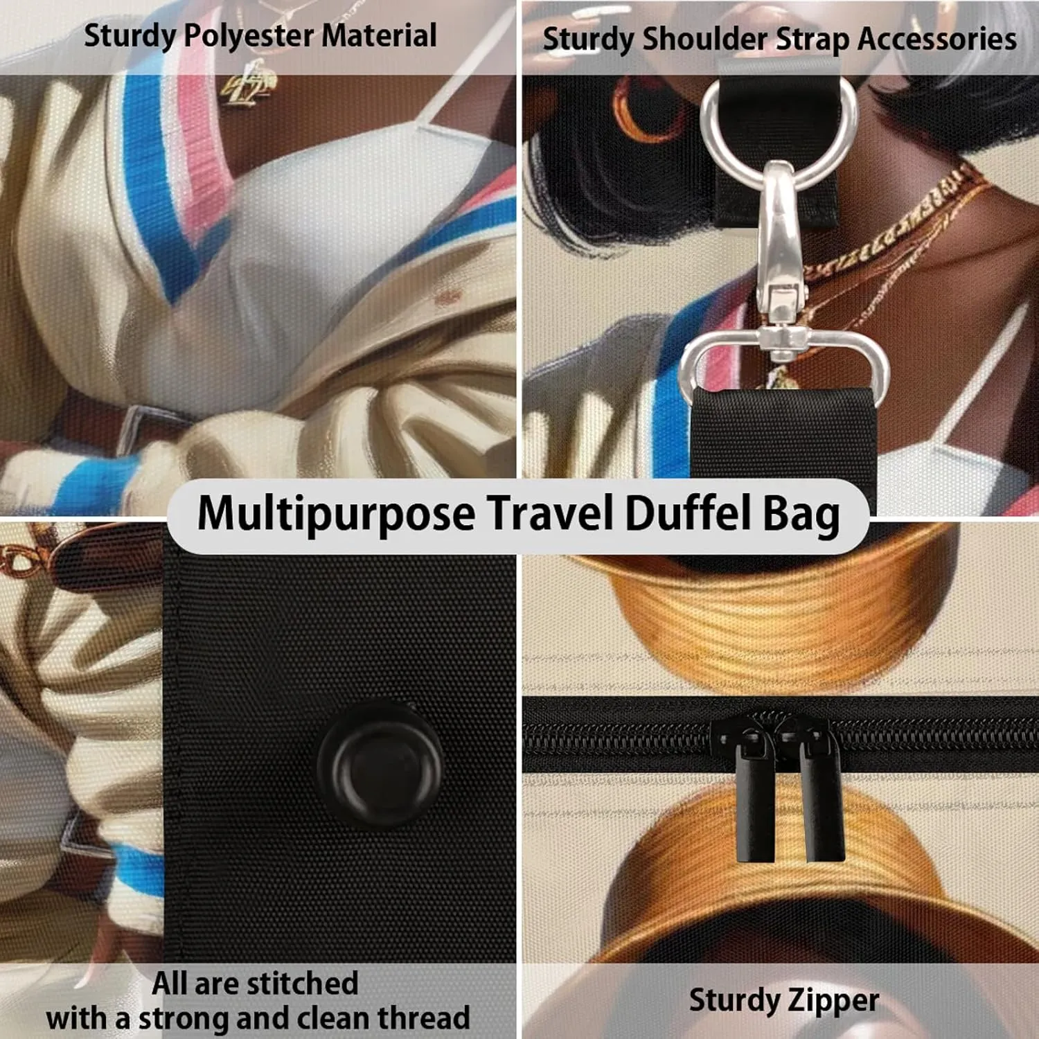 Travel Duffle Bag Black Girl Rainbow Sports Gym Bags for Women Men Weekender Overnight Bags Waterproof Carry On Tote Bag Workout Bag for Dance Swimming Yoga Hospital
