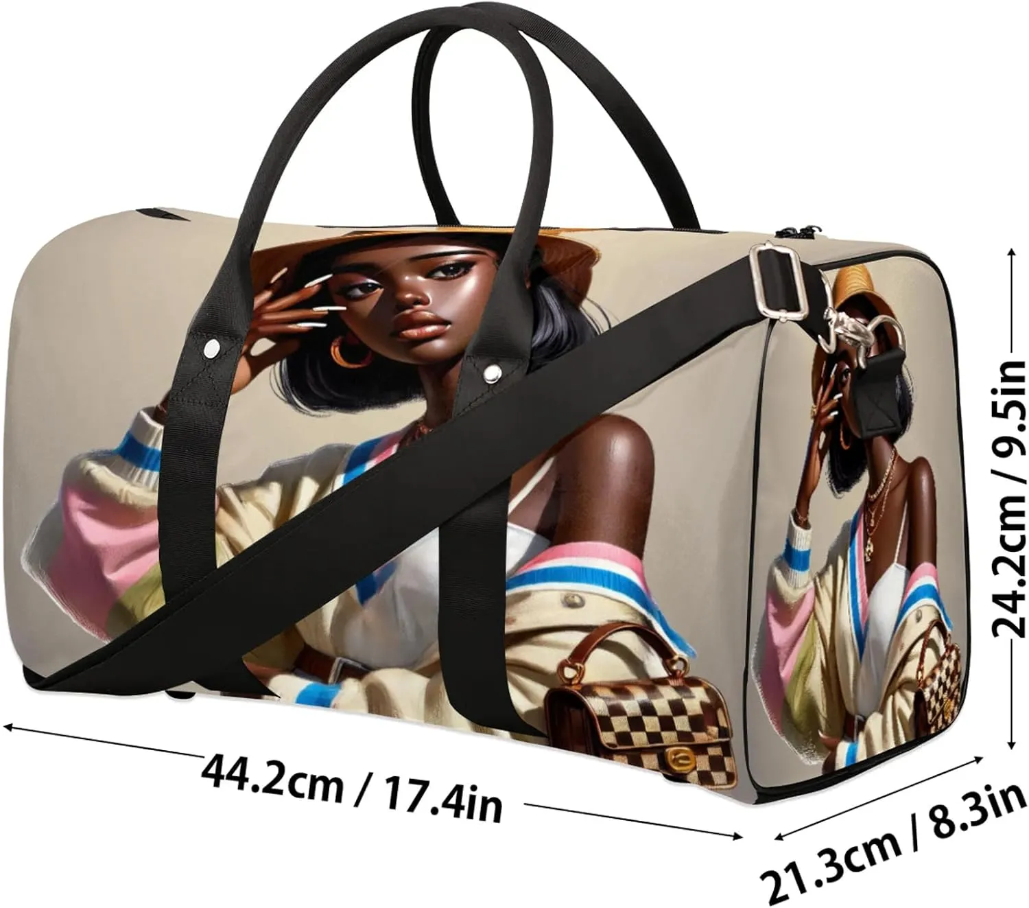 Travel Duffle Bag Black Girl Rainbow Sports Gym Bags for Women Men Weekender Overnight Bags Waterproof Carry On Tote Bag Workout Bag for Dance Swimming Yoga Hospital