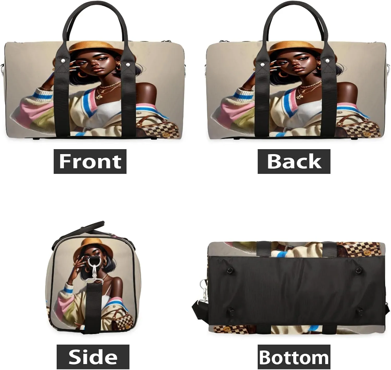 Travel Duffle Bag Black Girl Rainbow Sports Gym Bags for Women Men Weekender Overnight Bags Waterproof Carry On Tote Bag Workout Bag for Dance Swimming Yoga Hospital
