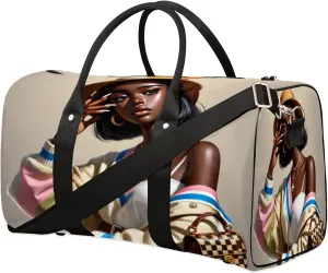 Travel Duffle Bag Black Girl Rainbow Sports Gym Bags for Women Men Weekender Overnight Bags Waterproof Carry On Tote Bag Workout Bag for Dance Swimming Yoga Hospital