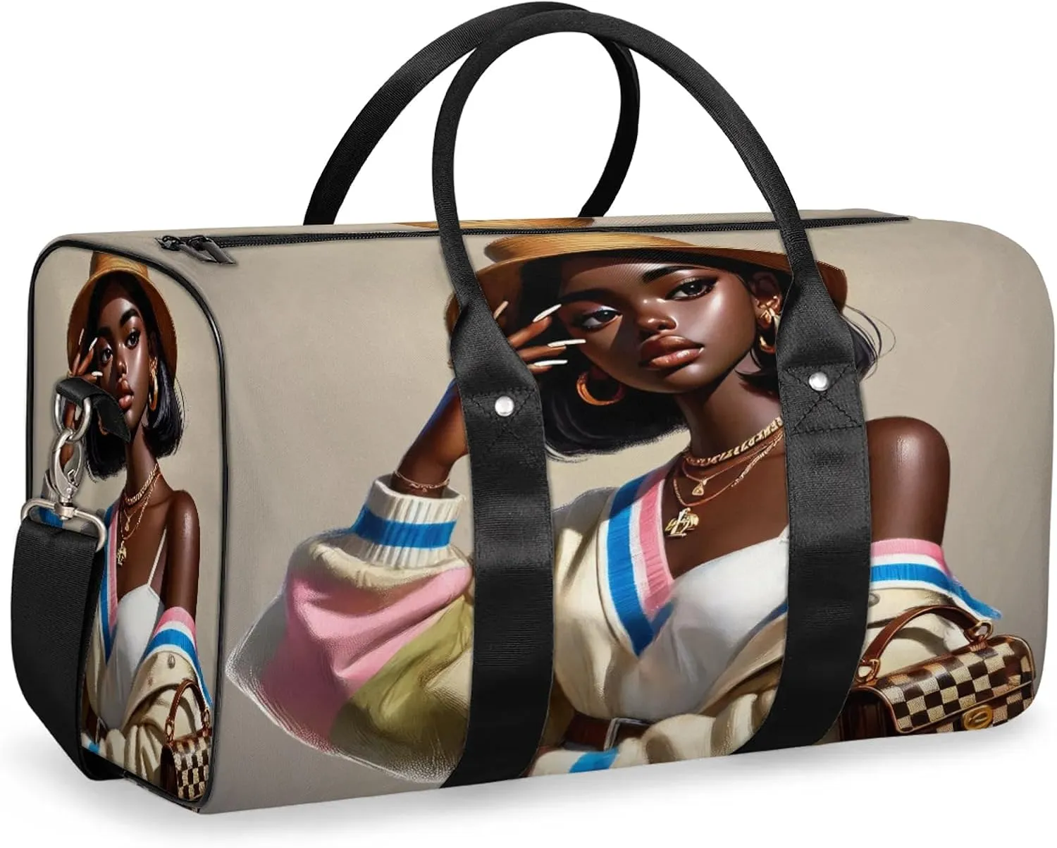 Travel Duffle Bag Black Girl Rainbow Sports Gym Bags for Women Men Weekender Overnight Bags Waterproof Carry On Tote Bag Workout Bag for Dance Swimming Yoga Hospital