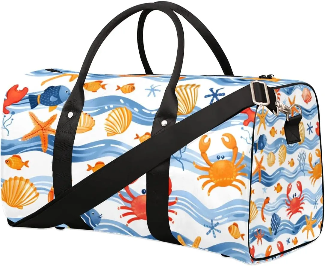 Travel Duffle Bag Crab Seashell Starfish Gym Bags for Men Women Travel Duffel Bags with Adjustable Shoulder Strap Carry On Weekender Bag