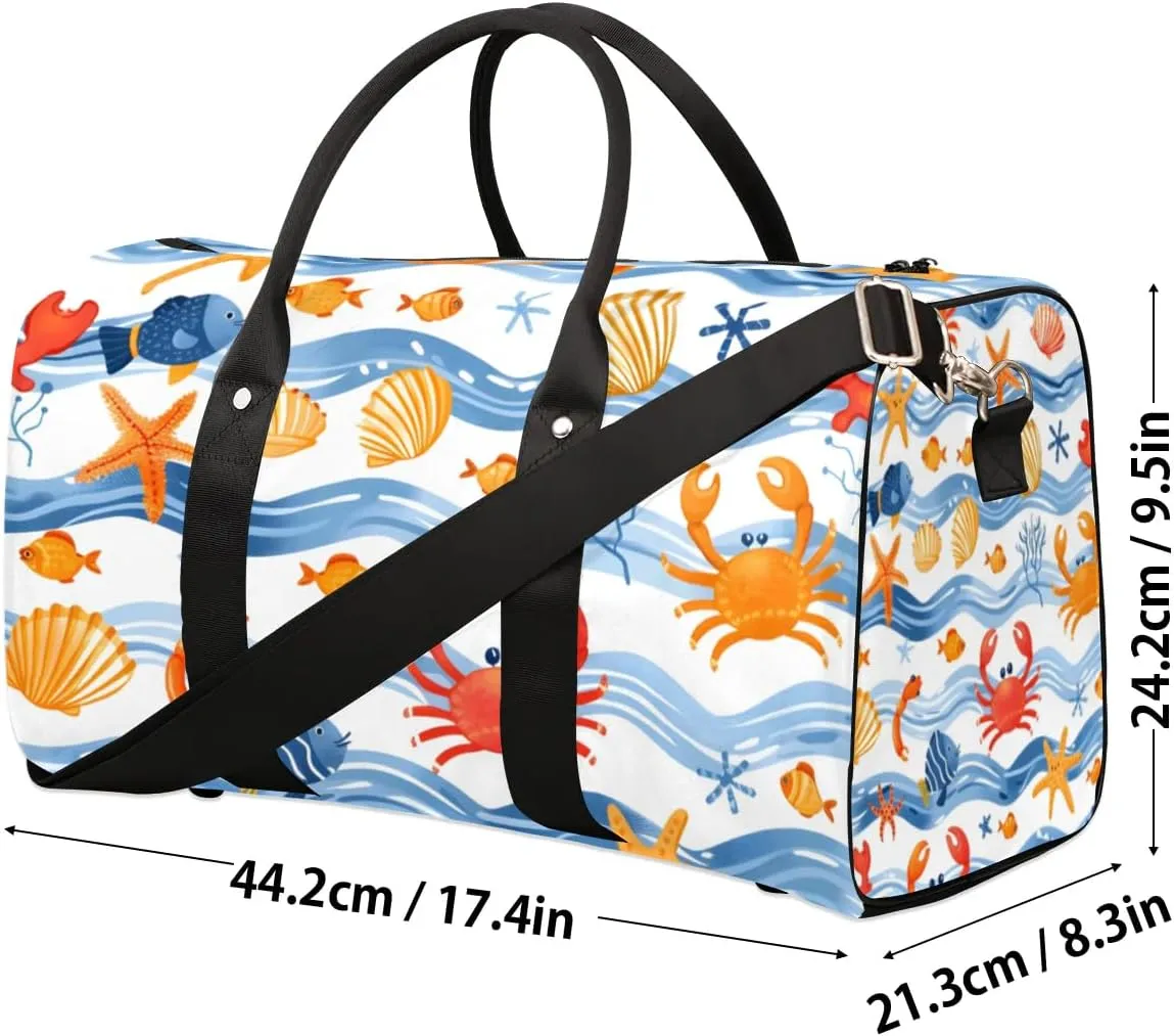 Travel Duffle Bag Crab Seashell Starfish Gym Bags for Men Women Travel Duffel Bags with Adjustable Shoulder Strap Carry On Weekender Bag