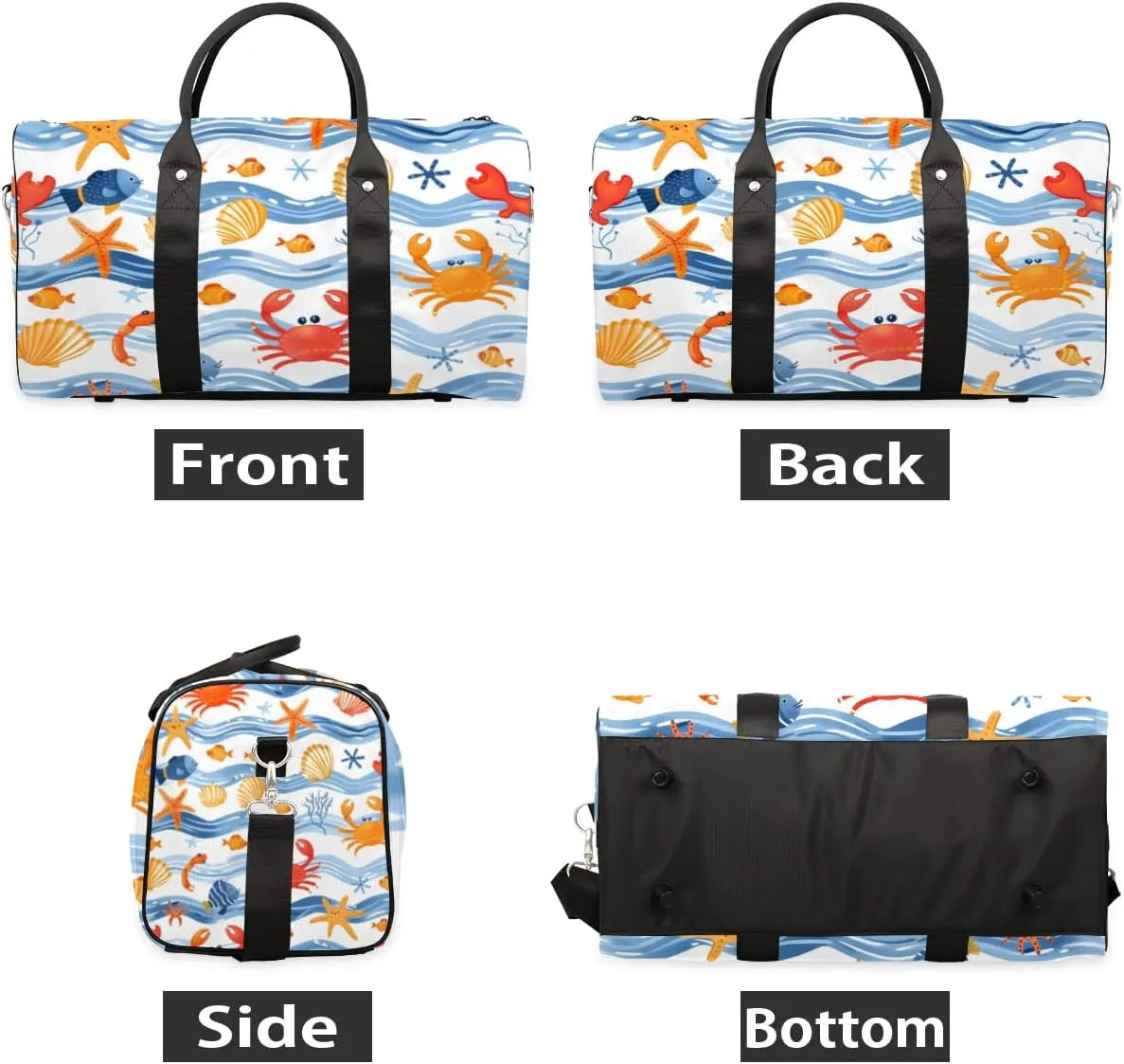 Travel Duffle Bag Crab Seashell Starfish Gym Bags for Men Women Travel Duffel Bags with Adjustable Shoulder Strap Carry On Weekender Bag