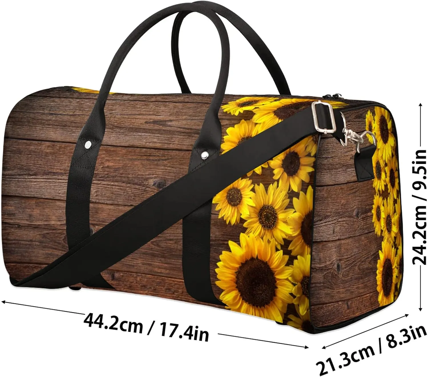 Travel Duffle Bag Flower Wood Sunflower Sports Gym Bags for Women Men Weekender Overnight Bags Waterproof Carry On Tote Bag Workout Bag for Dance Swimming Yoga Hospital