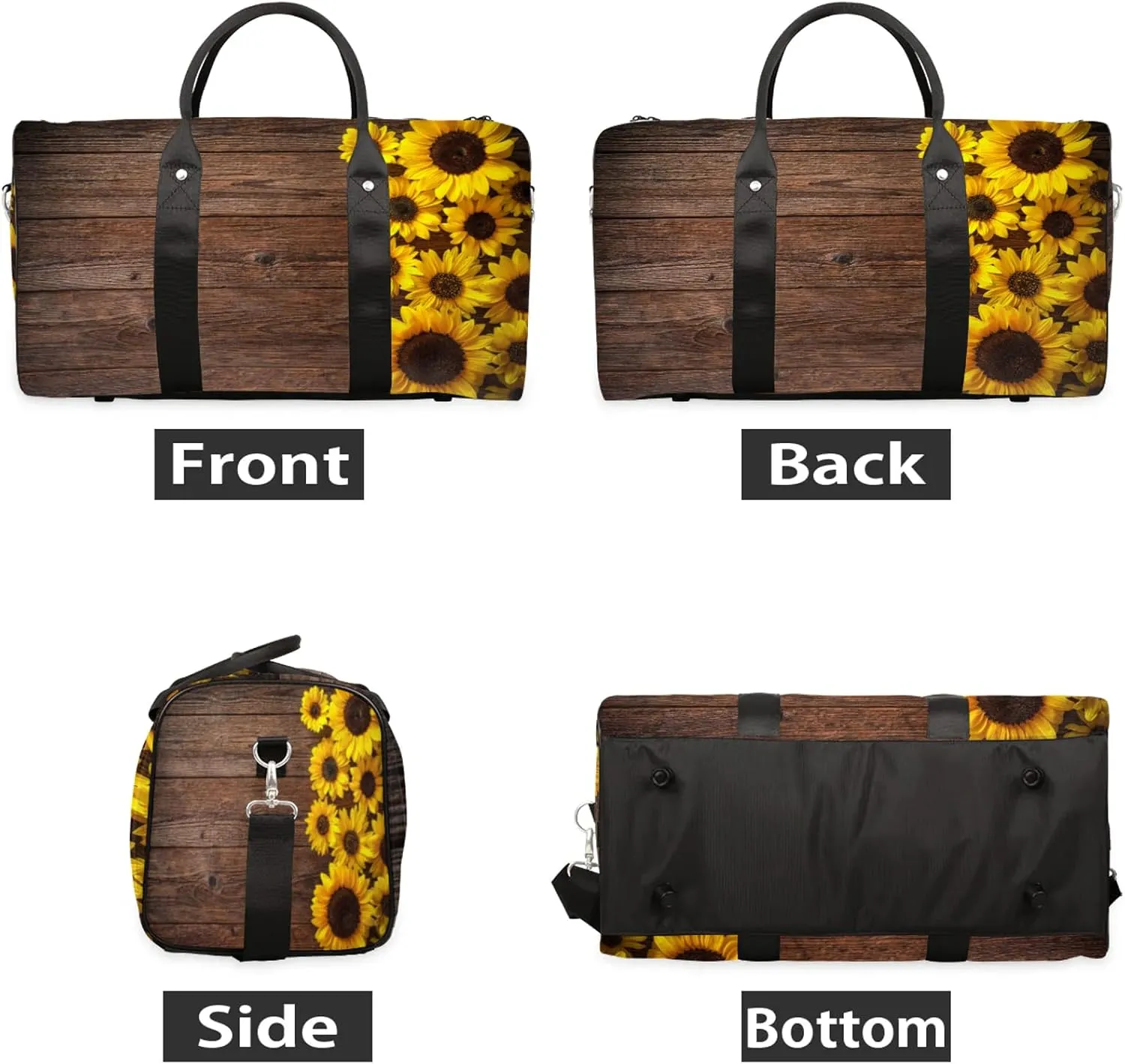 Travel Duffle Bag Flower Wood Sunflower Sports Gym Bags for Women Men Weekender Overnight Bags Waterproof Carry On Tote Bag Workout Bag for Dance Swimming Yoga Hospital