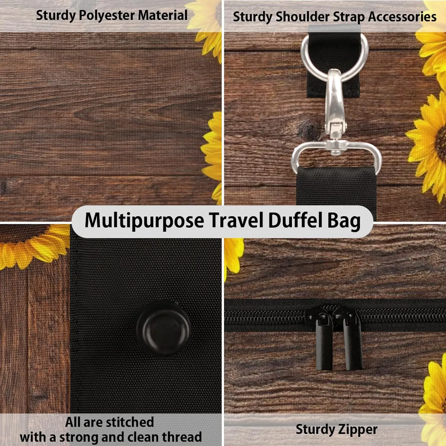 Travel Duffle Bag Flower Wood Sunflower Sports Gym Bags for Women Men Weekender Overnight Bags Waterproof Carry On Tote Bag Workout Bag for Dance Swimming Yoga Hospital