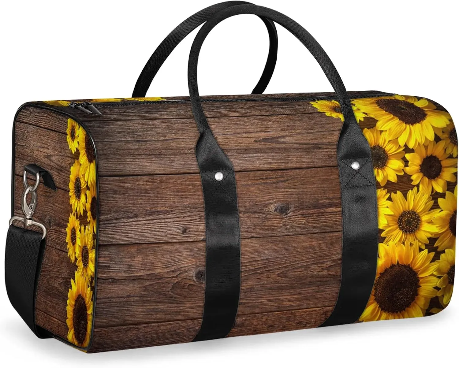 Travel Duffle Bag Flower Wood Sunflower Sports Gym Bags for Women Men Weekender Overnight Bags Waterproof Carry On Tote Bag Workout Bag for Dance Swimming Yoga Hospital